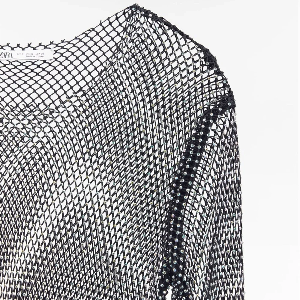 ZARA RHINESTONE MESH MIDI DRESS - Picture 9 of 11